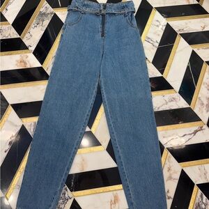 Jeans with attached belt